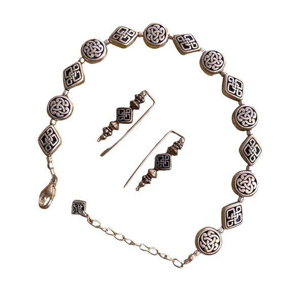 Silver Necklace & Earring Set Tribal Design Shapes - Picture 1 of 7